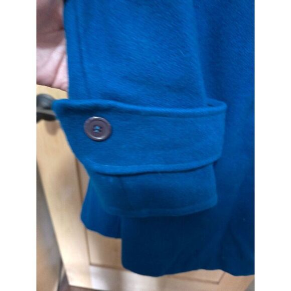 Vintage Womens 100% Wool Teal Coat With Button Front 3/4 Sleeves & Pockets Fully - Picture 4 of 9